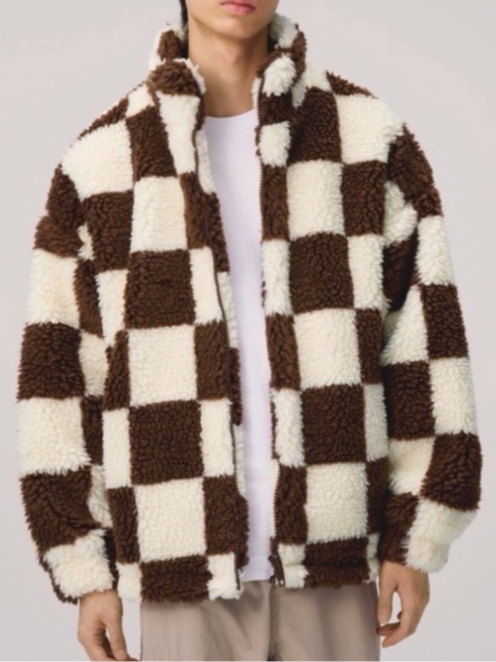 Zara Brown & Cream Sherpa Checker Jacket